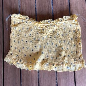yellow scrunch tube top with little blue flowers!